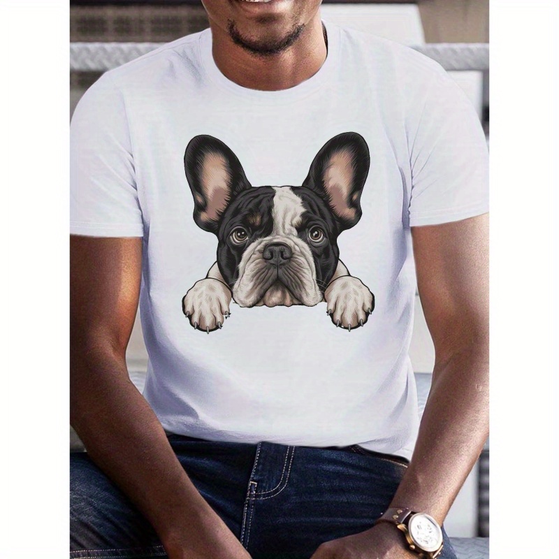 

Realistic French Bulldog Pattern Print Tee Shirt, Tees For Men, Casual Short Sleeve T-shirt For Summer