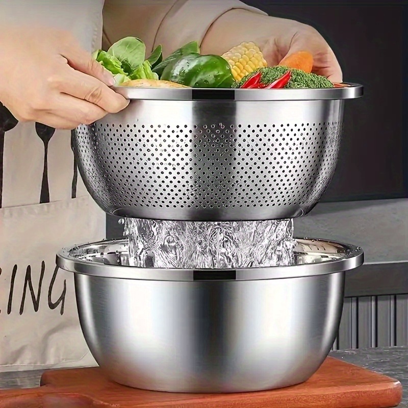 

Stainless Steel Colander And Bowl Set: Large Capacity, Durable Kitchen Drain For Washing Fruits And Vegetables, Suitable For Restaurant Kitchen Use