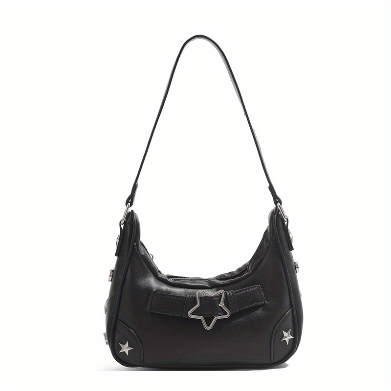 

-embellished Shoulder Bag For Women - Trendy Underarm Baguette With Fixed Strap, Zip Closure, Polyester Lined - In