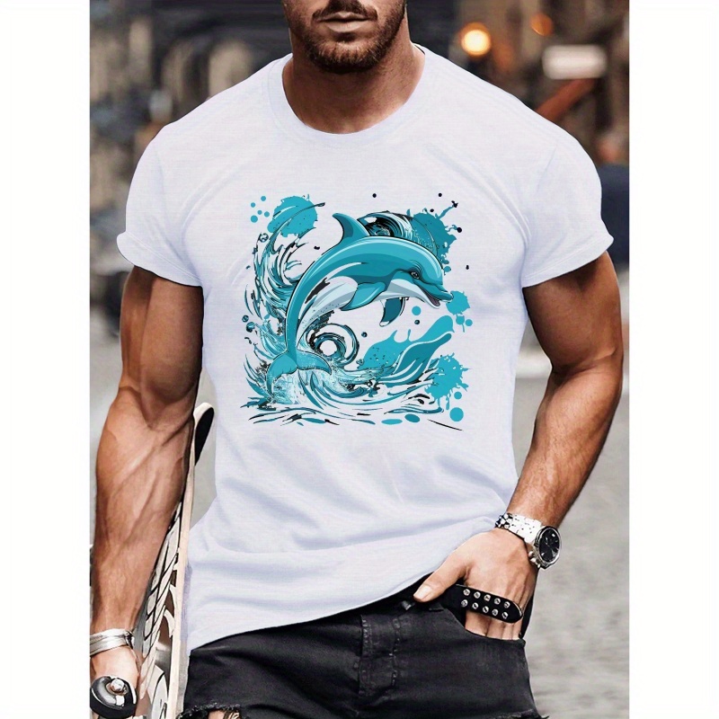 

1pc T- - , , Leaping , , Washable, For Summer, Men' Tee