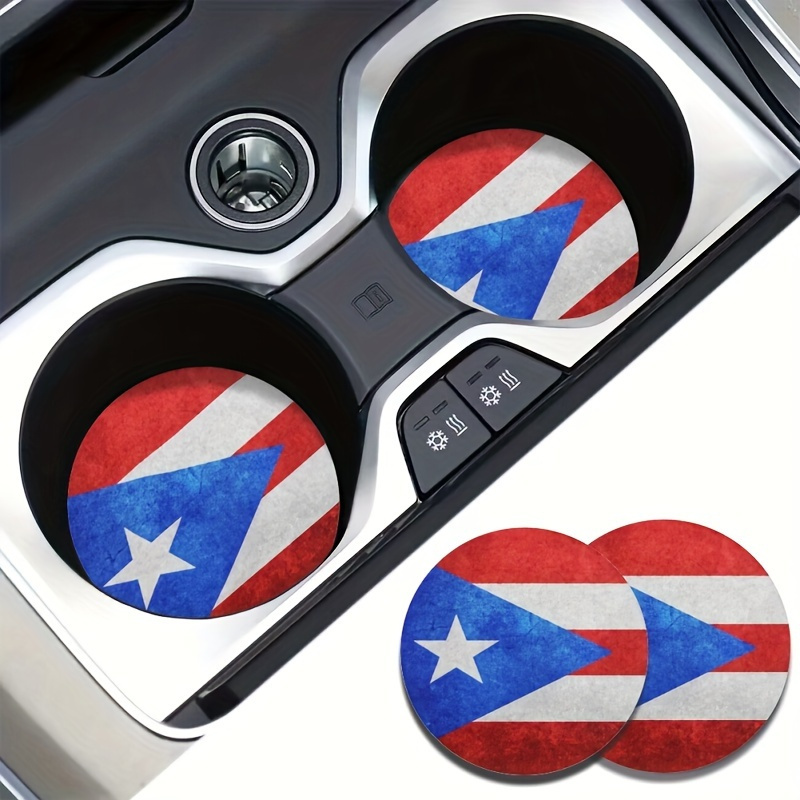 

Puerto Flag Car Coasters: Aesthetic Interior Decor - Fit For Most Vehicles - Car Drink Coasters - Car Accessories