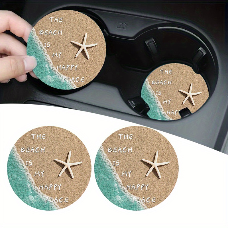 

2pcs Premium Beach Starfish Pattern High Quality Coasters - 2.75in Water-resistant, Non-slip, Decorative Car Cup Holder Accessories For Summer, Party, And Outdoor Events - Perfect Gift Idea For