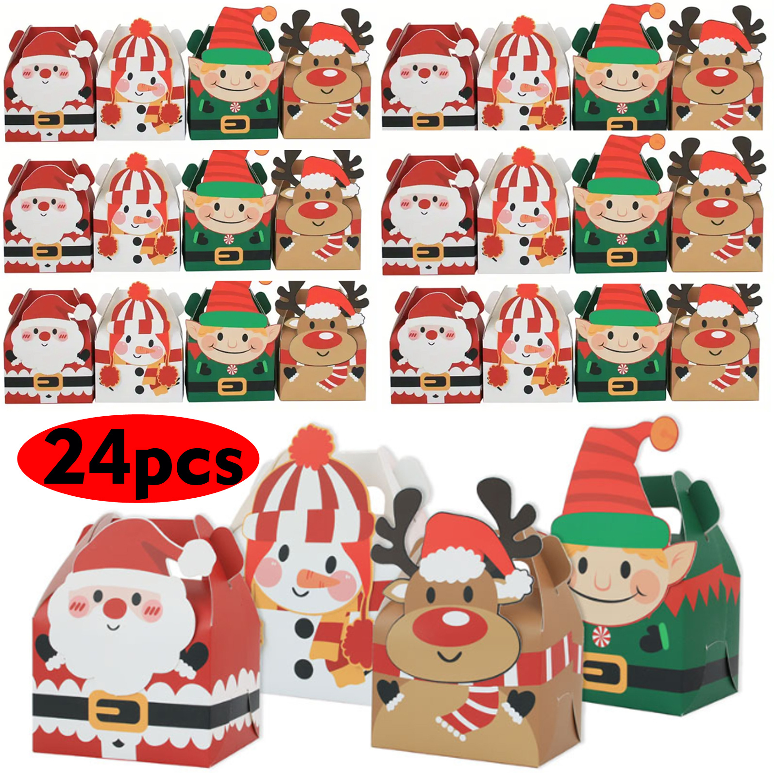 

24pcs Christmas Gift Boxes - 3d Cartoon Santa, Snowman & Reindeer Designs - Perfect For Cookies, Candy & Party Favors