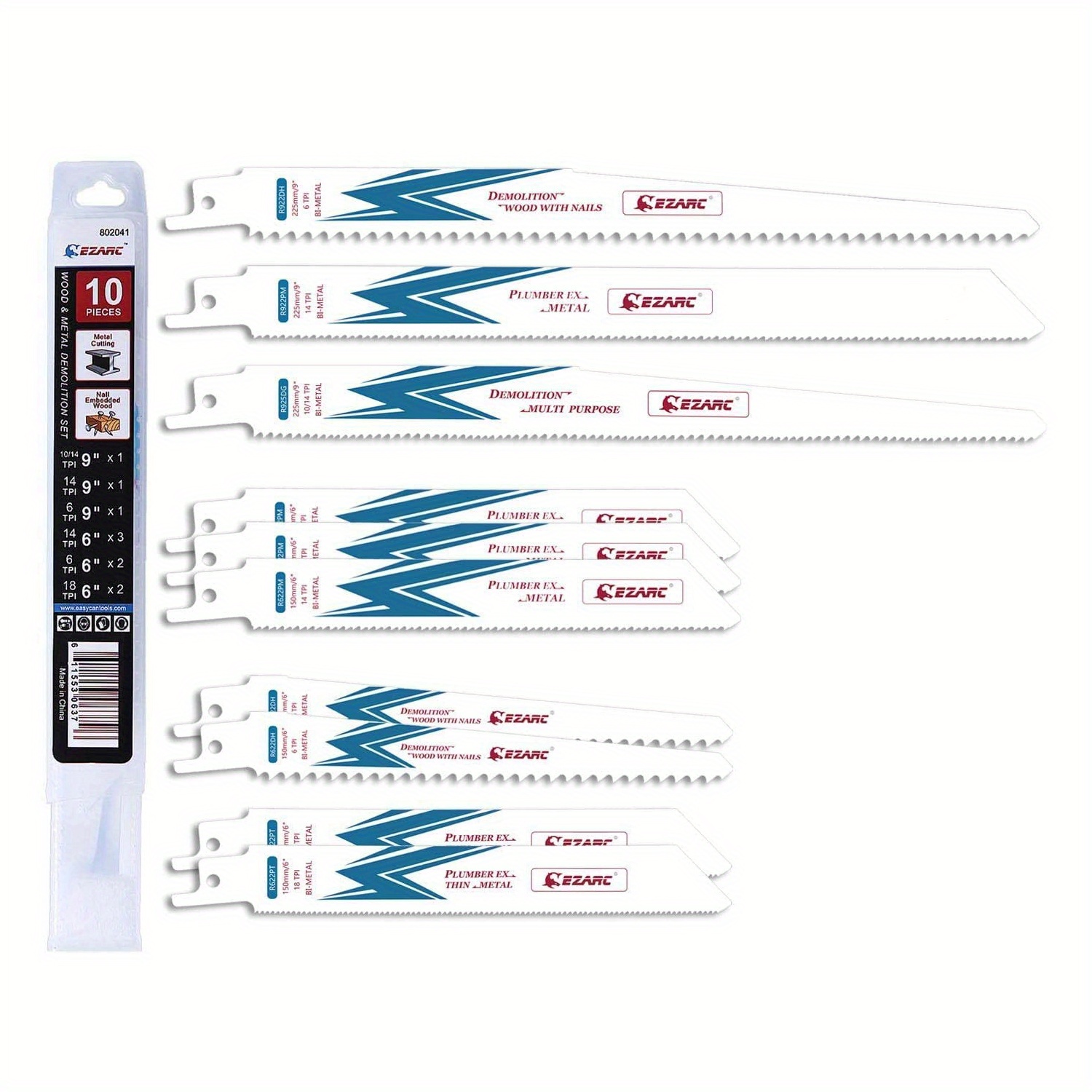 

Ezarc 10pcs Reciprocating Saw Blade Set, M42 Sawzall Blade Set, Metal & Wood Cutting Saw Blades