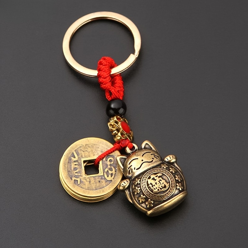 

English : Copper Cat Keychain - , A Portable For And