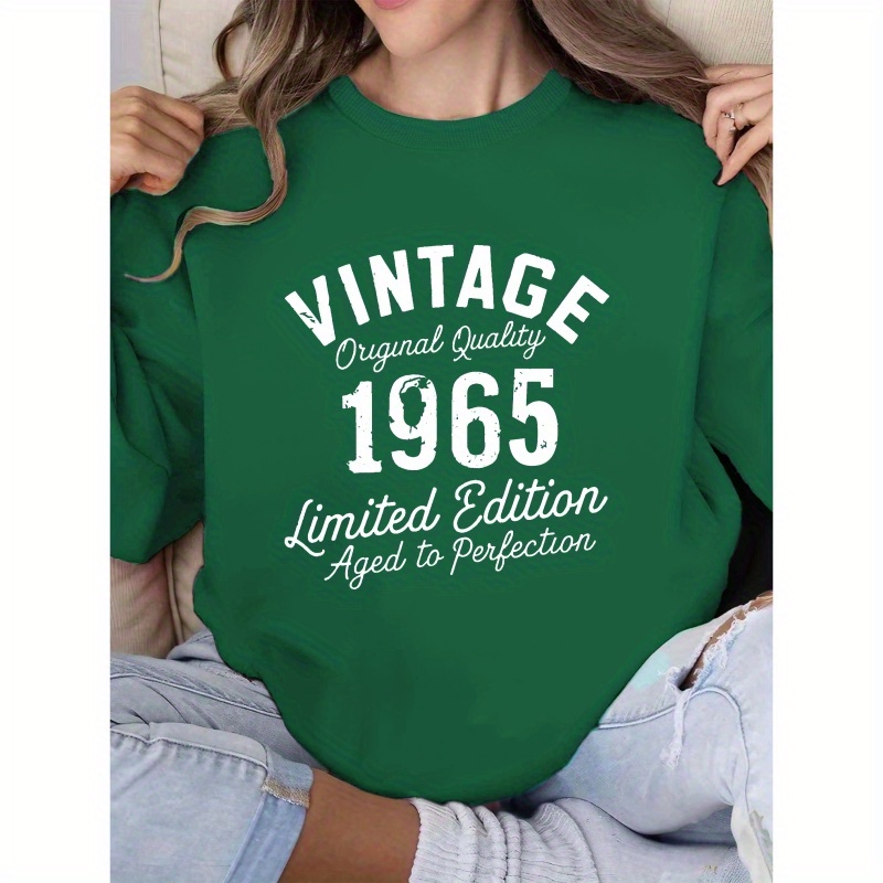 

Vintage 1965 Sweatshirt - 100% Polyester Casual Knit Crew Neck Pullover For Women - Geometric Pattern Fall/ Top