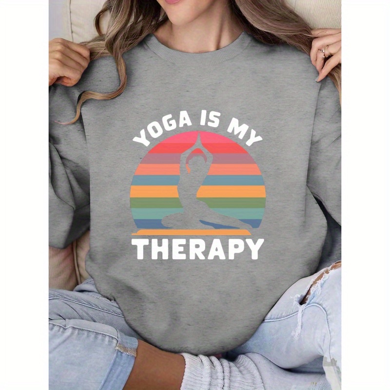 

Women's Yoga Graphic Crew Neck Sweatshirt - 100% Polyester Knit Fabric, Geometric Pattern, Casual Style For Fall/winter