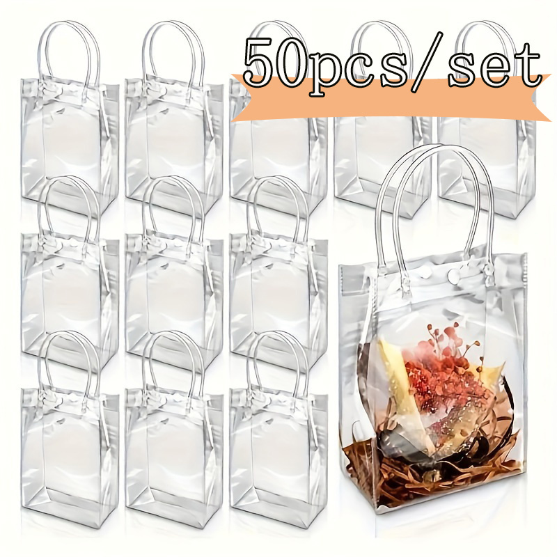 

50pcs, Large Vertical Transparent Pvc Tote Bag Christmas Birthday Candy Petal Gift Bag Pvc Jelly Cosmetics Tote Bag, Small Business Supplies, Shopping Bag, Party Bag, Party Gift Bag, Craft Tote Bag