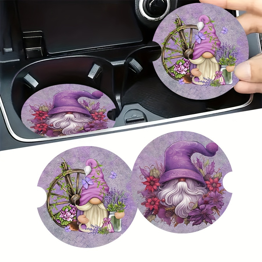 

2-pack Gnome Elder Coasters - Eva Material With Vibrant Spray Paint Art, Novelty Vehicle Cup Holder Accessories, Gift Idea For Men & Women