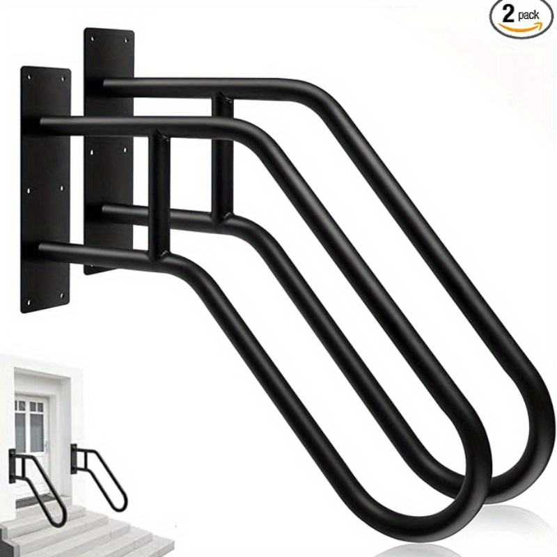 

2 Mount Handrail Railing For Outdoor Step Handrails Grab Bars For Garage, Porch, Garden 1 To Stairs