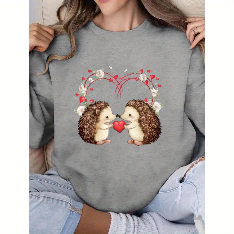 

Sweatshirt décontracté pour femme au col rond - Tissu tricoté 100% polyester avec graphique d'hérisson amour géométrique, pull-over pour la saison d'automne/hiver