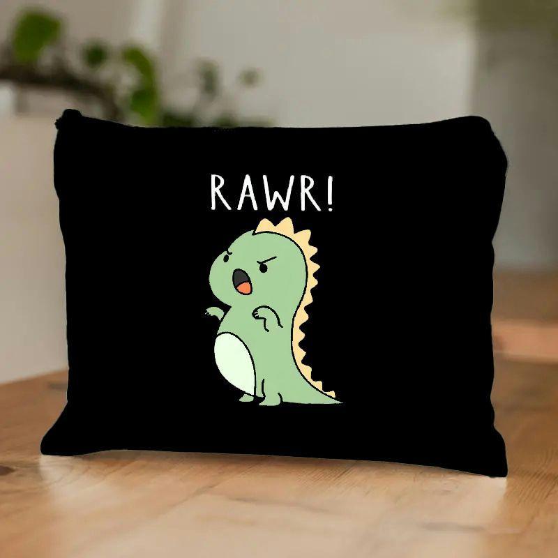 

Canvas Toiletry Bag With Cute Dinosaur Design - Lightweight Casual Travel Makeup Pouch With Zipper Closure, Durable Hand Washable Canvas Material, No Accessory