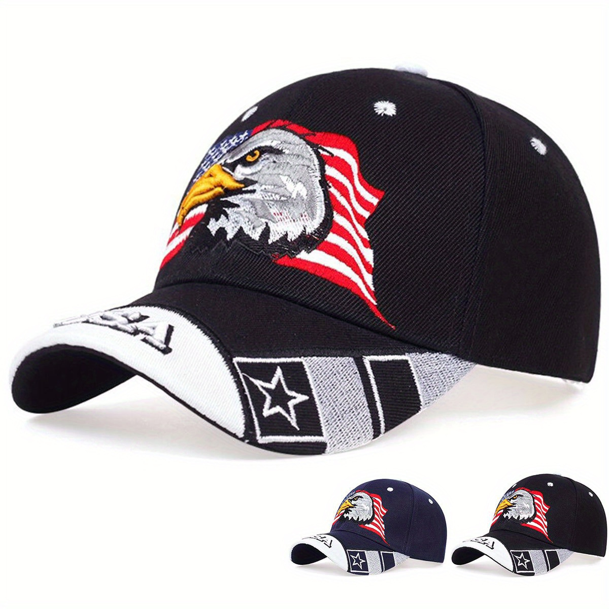 

Men's Usa Us Flag Eagle Embroidered Baseball Cap, Outdoor Adjustable Sunscreen Leisure Hat For Spring Autumn Travel Beach Vacation