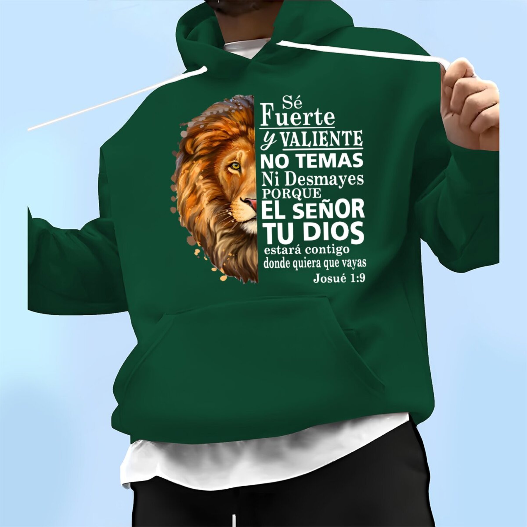 

Men's Inspirational Lion Graphic Hoodie - Polyester, Regular Fit Casual Printed Hooded Sweatshirt With Slight Stretch, Knit Fabric Pullover For Fall/winter - Scripture Motivational Design Hoodie