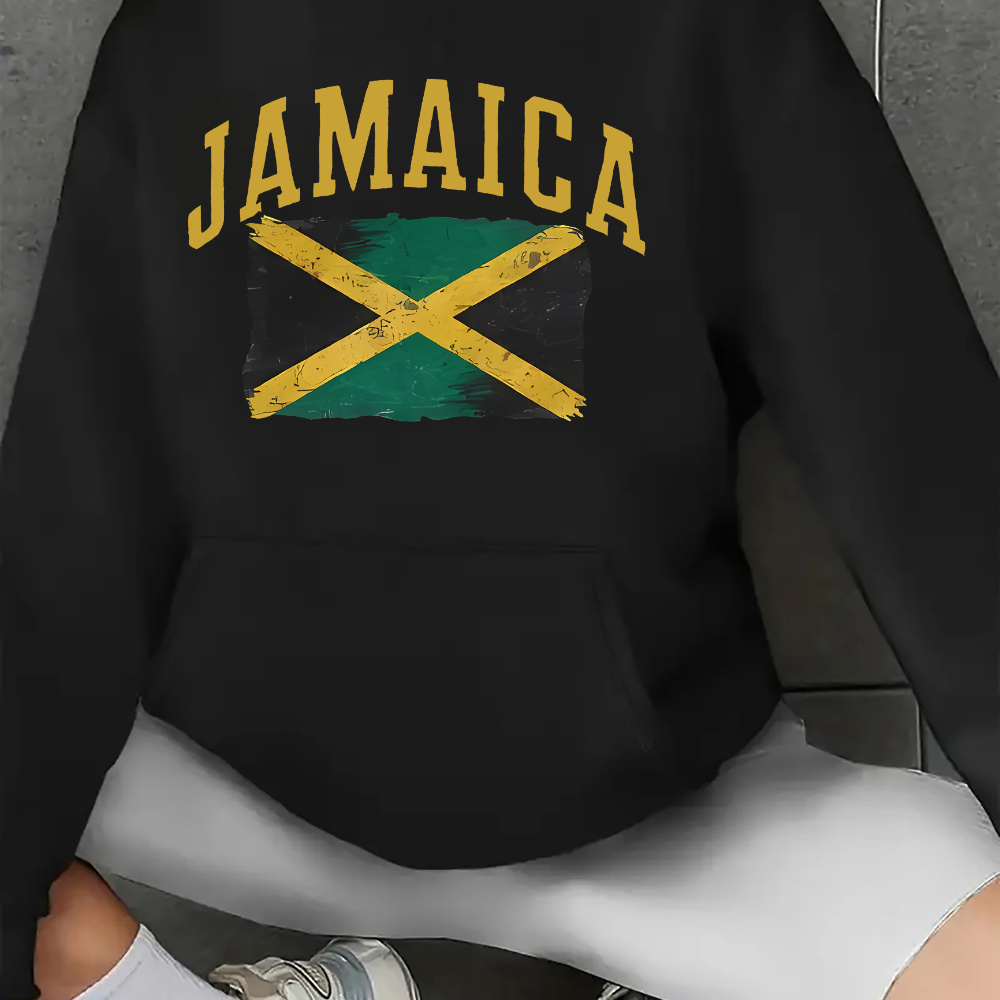 

Jamaica Graphic Print Hoodie - Women's Knit Polyester Casual Hooded Sweatshirt With Kangaroo Pocket For Fall/winter - Slight Stretch Hoodie With Hood And No Additional Details