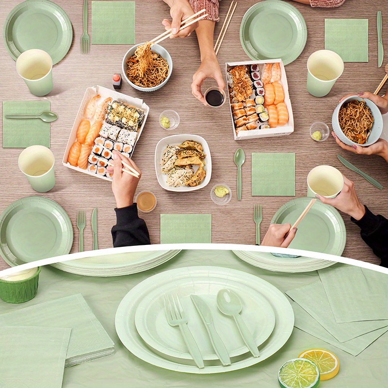 sage green birthday party supplies solid color disposable Temu