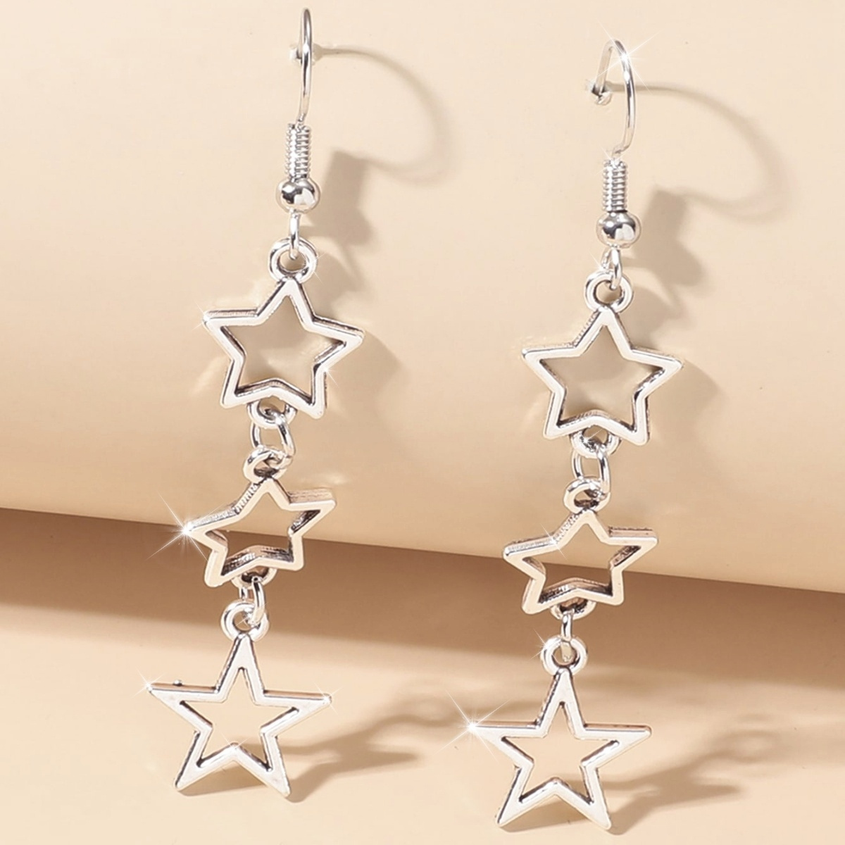 

Y2k Style Cute Alloy Star Drop Earrings, 3-tiered Dangle Earrings For Daily And Banquet , Fashion Jewelry