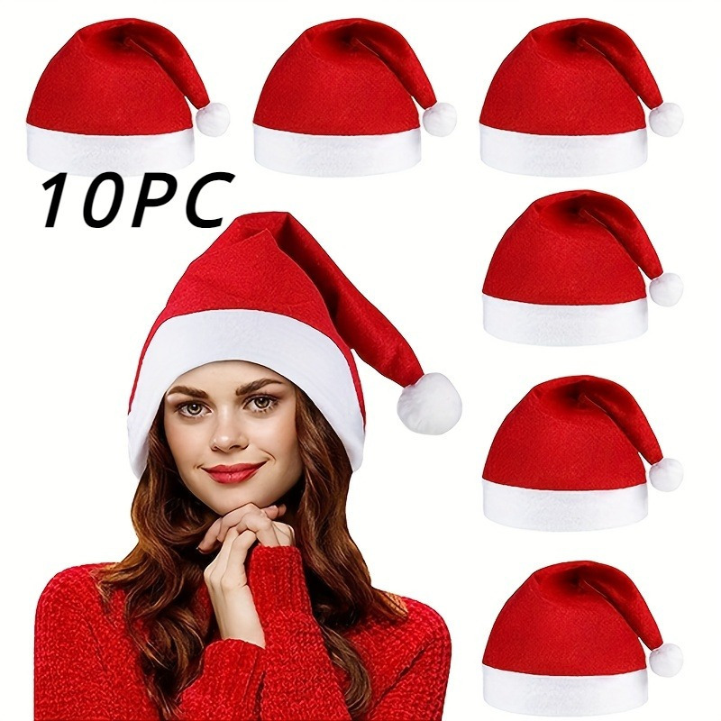 

10-Pack Chapeaux de Père Noël Unisexe - Casquettes de Noël Rouge avec Pompons, Lavables à , Plumes, Chapeaux Festifs pour les Adultes, Célébrations du An, Réunions en Classe