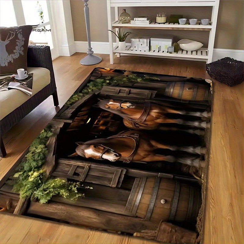 

Soft & Comfortable Horse Pattern Area Rug - Non-slip, Machine Washable Polyester Mat For Living Room And Bedroom Decor