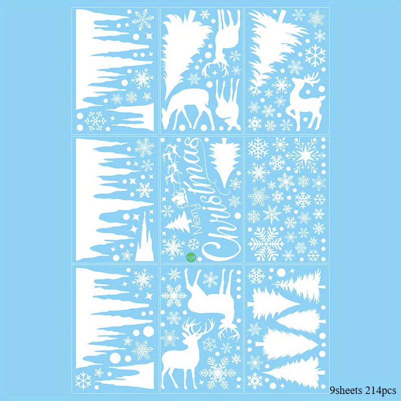 214pcs Of Christmas Window Decorations, Featuring 4 Sheets Of Winter-themed Stickers With , Elk, And Festive Elements Like Christmas Trees And Snowflakes For And Kitchen Decor