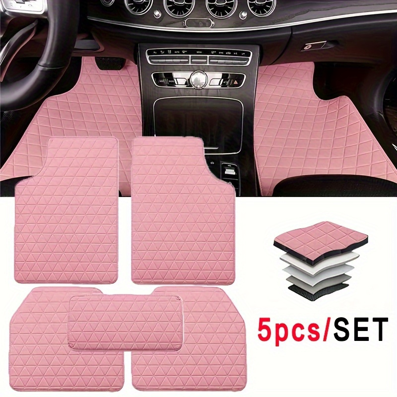 

5-piece Set Luxury Pu Leather Car Floor Mats, Universal Fit, Diamond , Easy To Clean, Non-slip Automotive Interior Accessories For Men And Women