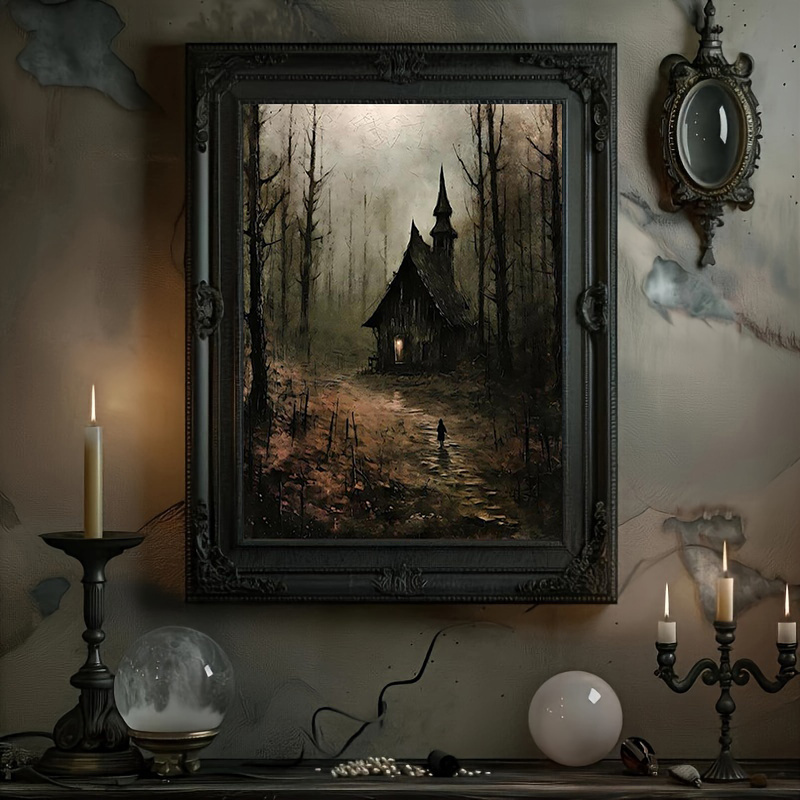 

Spooky Cottage Canvas Art, 12x16" - Frameless Wall Decor For Home, Office, Cafe | Perfect For Bedroom, Living Room, Bathroom