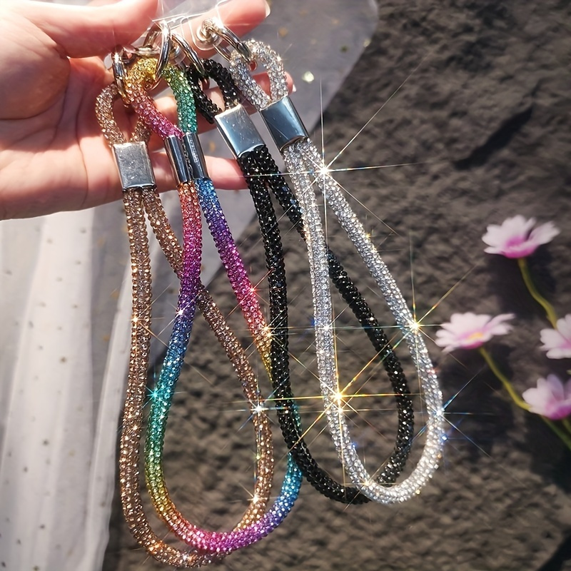 

Glittering Rhinestone Cell Phone Lanyard & Wrist Straps, Chic Diamond-like Anti-loss Mobile Holder, Elegant Hand Accessory Set