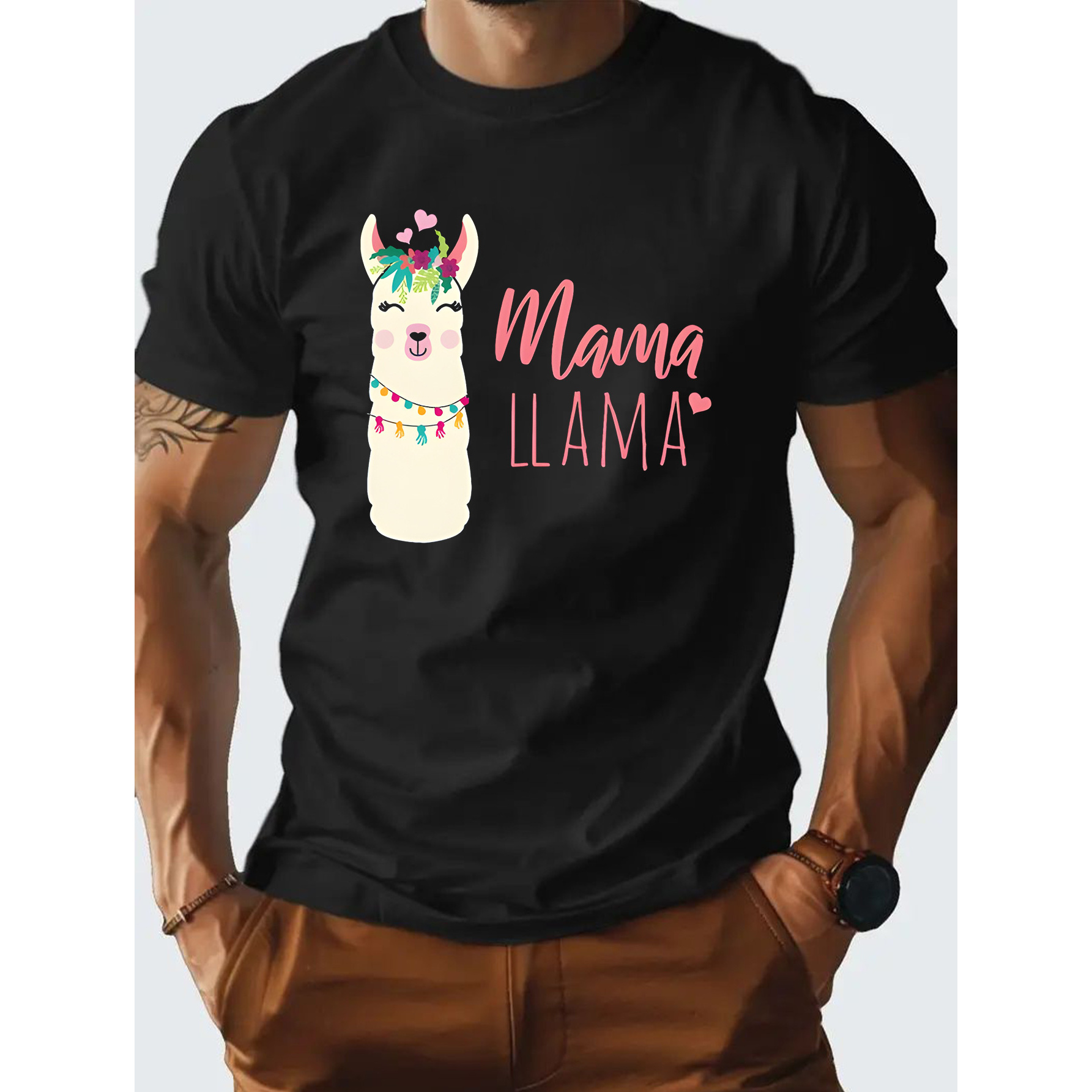 

1 Piece, Mama Llama Print, Summer Comfortable Casual Cotton T Shirt