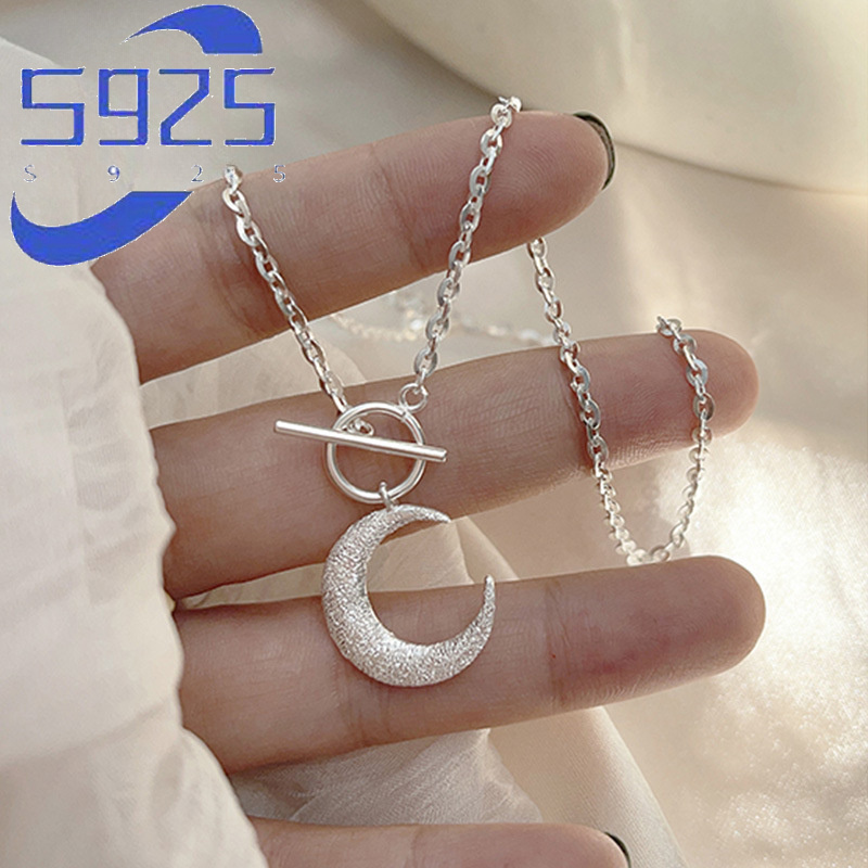 

925 Sterling Silver Crescent Pendant Necklace, Sparkling Sand Finish, Elegant Y2k Style, Women's Collarbone Chain, Daughter, Granddaughter, Mother's Unique Accessory Gift - Birthday Gift