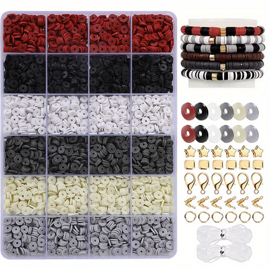 

Kit de 2400 Perles en Pâte Polymère pour la Fabrication de Bijoux DIY - Couleurs Assorties, Perles Espacées Plates et Rondes avec Fermoirs & Cordon pour Bracelets et