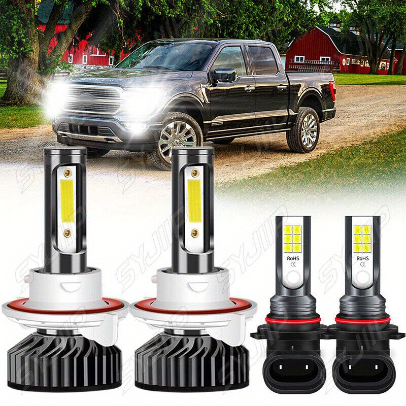 

4pcs F150 2005-2009 6000k Led Headlight High/ Low Beam+fog Light Bulbs Combo, 9008 9006 120w 6000k Cool White 48000lm Plug And Play