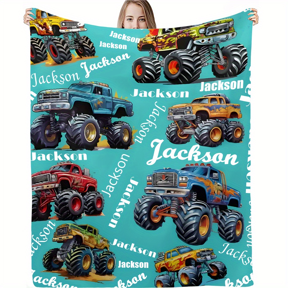 

Custom Monster Truck Flannel Blanket - Personalized , Car Enthusiasts & Gifts, Cozy For Sofa, Bedroom, Office, Or Travel