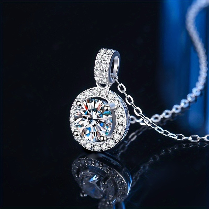 Women's Stylish S925 Moissanite Round Pendant Necklace, Gift for Her