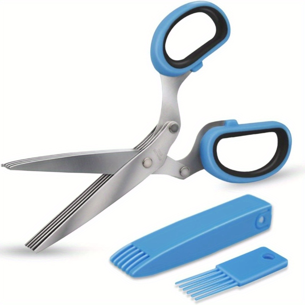 

5-piece Kitchen Scissors Scissors, 5 Stainless Steel Blades, Salad Scissors With Safety Cover And Cleaning Comb, Onion Scissors