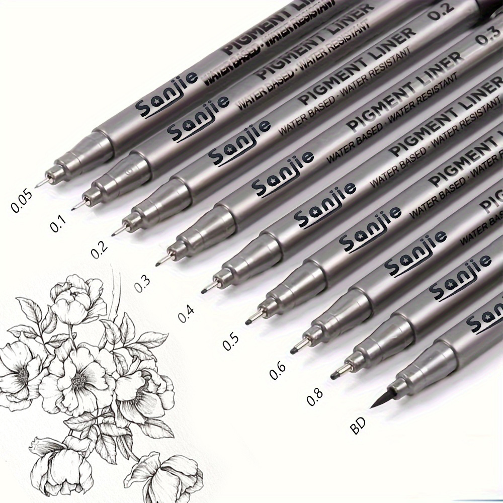 

9pcs Art Set For Sketching, Comics & Calligraphy - Fine Liner Pens, Brush Tips, And Writing Pens - Illustration, Anime, And Drawing - Cute Kawaii School Supplies