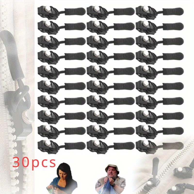 

30-pack Detachable Zipper Puller Set, Instant Repair Kit, Zip Replacement Pack For Clothing, Jackets, Backpacks - Black