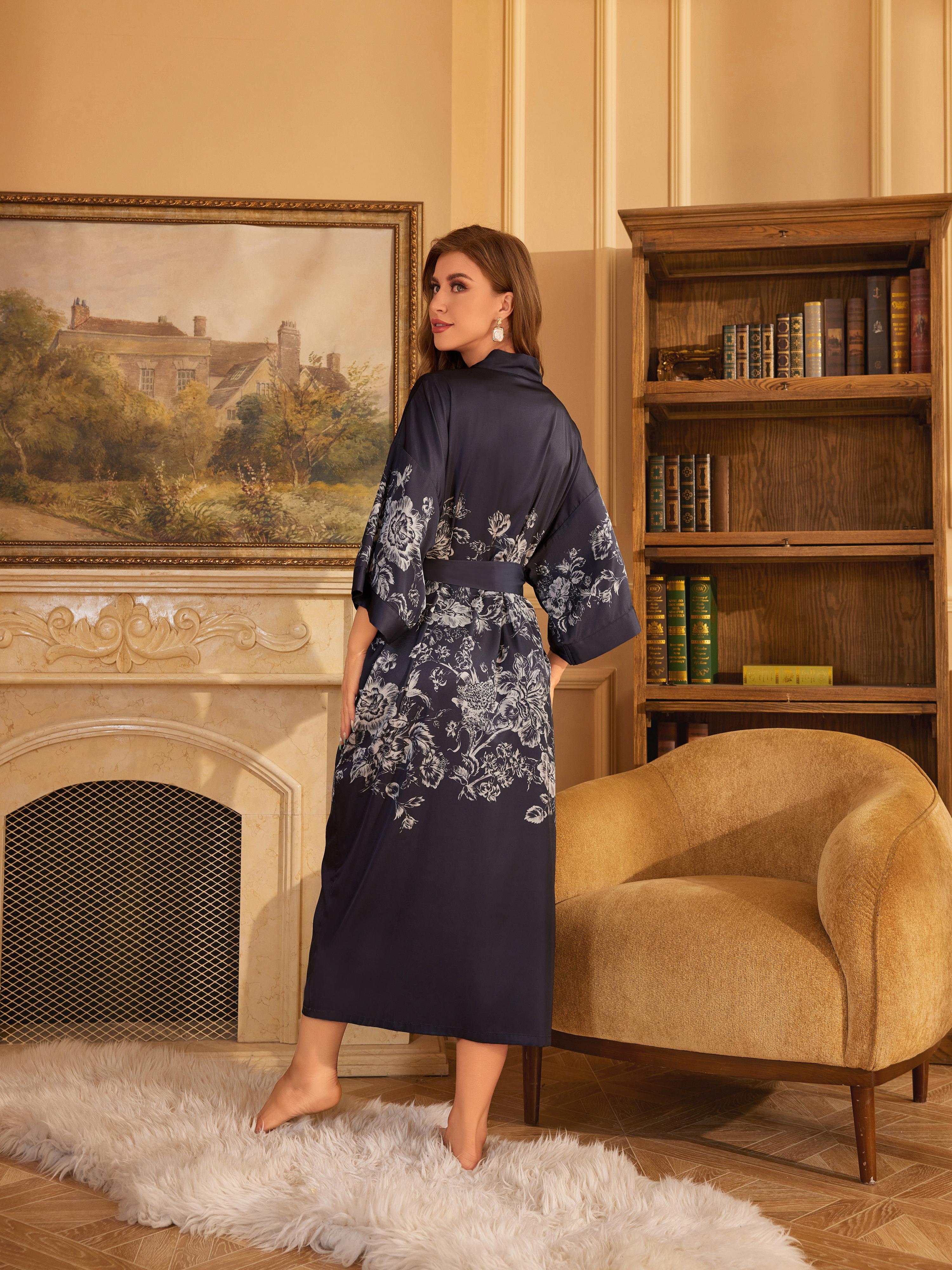 Kimono Nuisette Femme Soie Femmes Long Kimono Robe Florale Soie