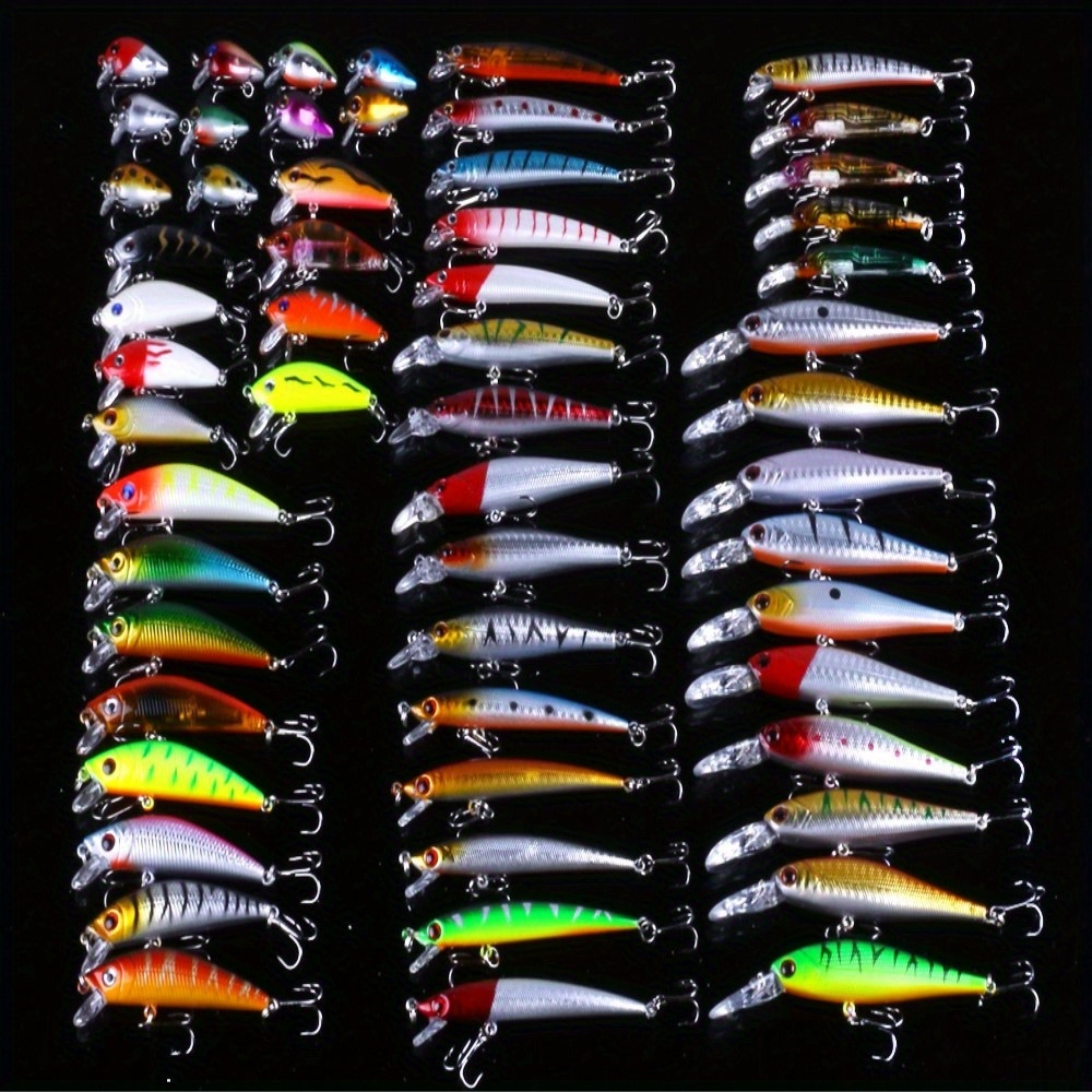 

56pcs Premium Fishing Lures Set - Diverse Colors And Patterns, High-quality Artificial Baits For Freshwater And Saltwater Fishing, Fishing Tackle Set| Lure Shapes|sharp Treble Hooks, Fishing