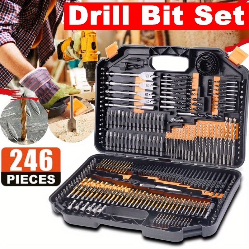 

246pcs Multifunctional Combination Drill Bit Screw Bits Set Kit With Black Plastic Box