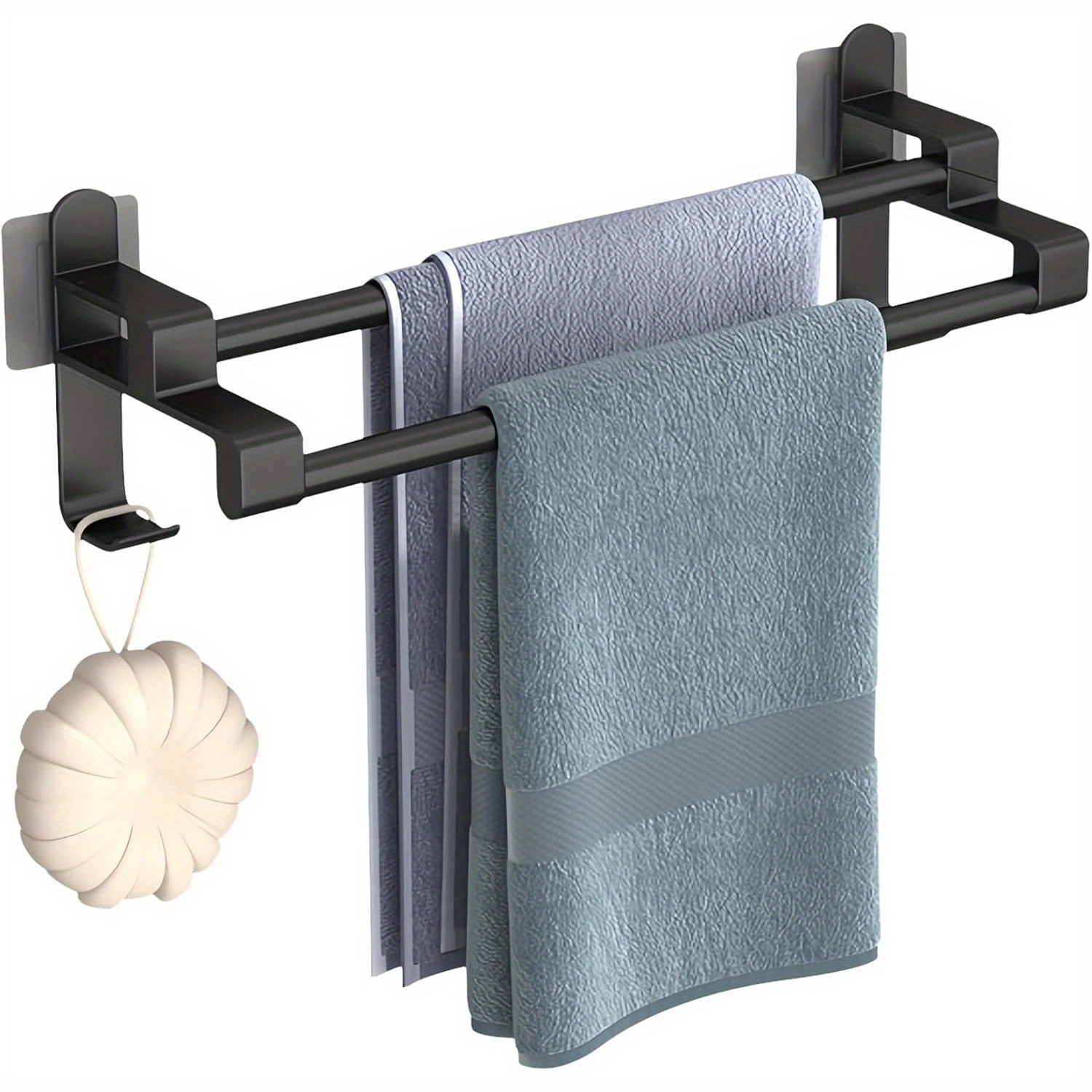 TEMU Towel Rail Without Drilling Black, Double 40cm Towel Rail, Self Adhesive Bath Towel Rail With For Bathroom, Kitchen, Balcony