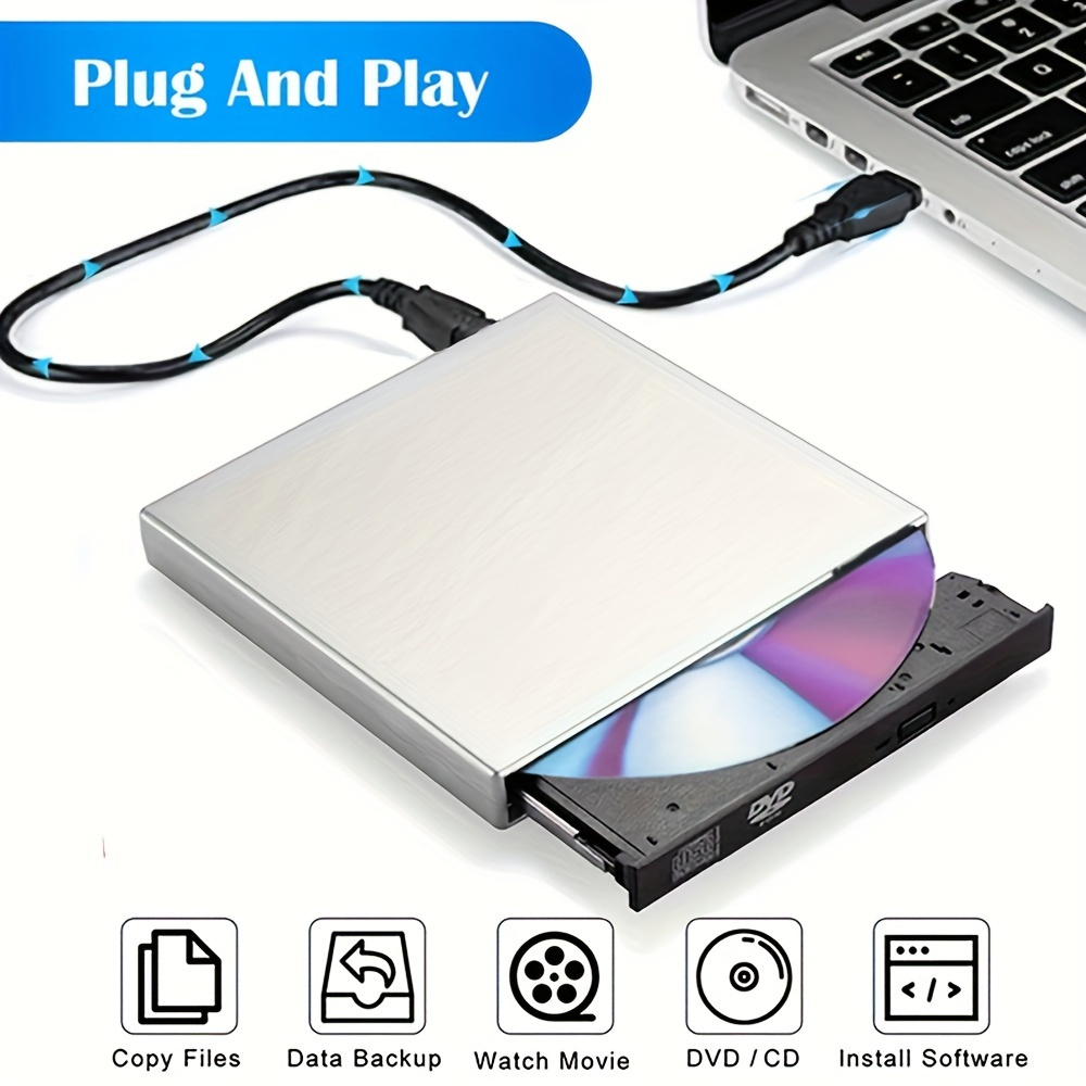 

Portable Slim External Cd Dvd Drive - Usb 2.0 Cd Dvd Burner Player With High-speed Data Transfer - Compatible With / 8.1/ 7/ Xp/ Vista, Linux, And Mac Os, Perfect For Laptop And Desktop Users