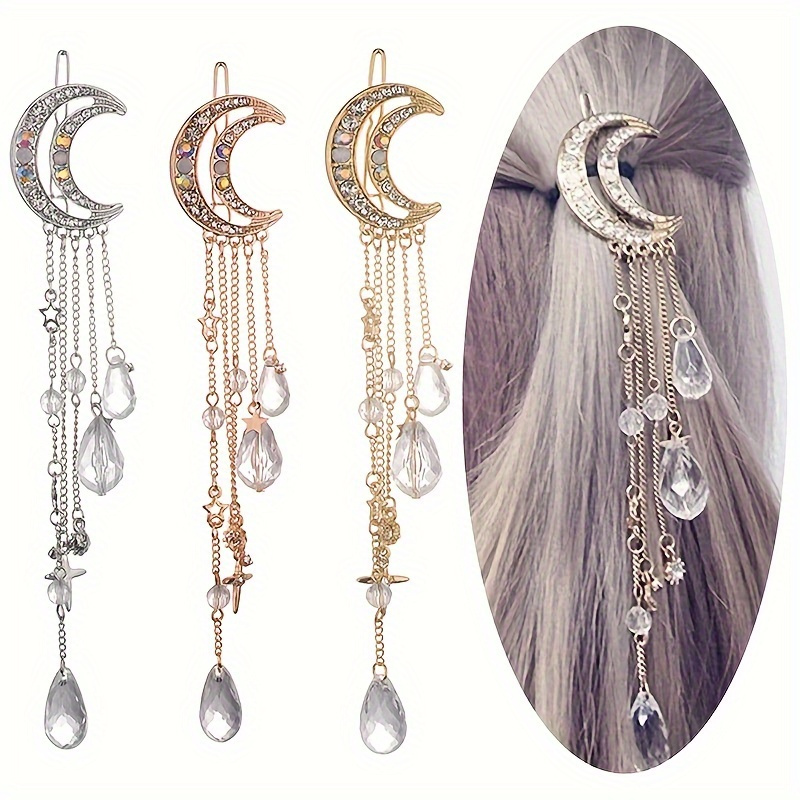 

3pcs Moon Shape Hair Clips Pin Hair Accessories For Female Women For Eid, Ramadan