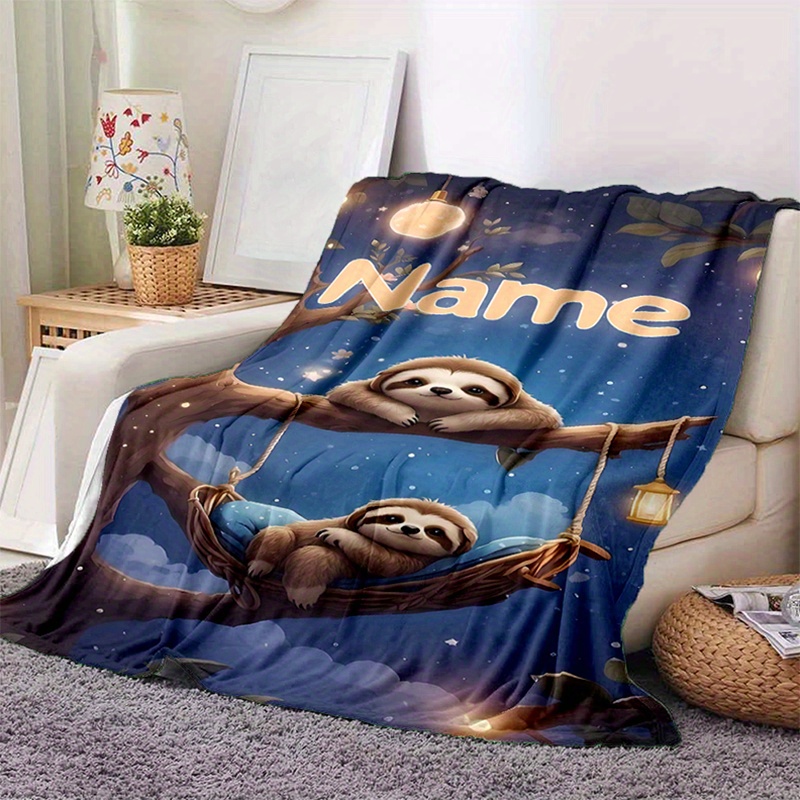 

Custom Name Sloth Blanket - Soft, Reversible, And Warm Throw For Sofa, Bed, Or Machine Washable Contemporary Design, Perfect For All Seasons And Multipurpose Use