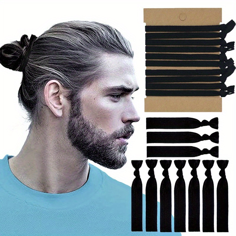 

10-pack Fabric Hair Ties Set - Minimalist Hip Hop Style, Non-slip Stretchy Hair Bands For Men, Solid Color Sports Ponytail Holders For Ages 14+