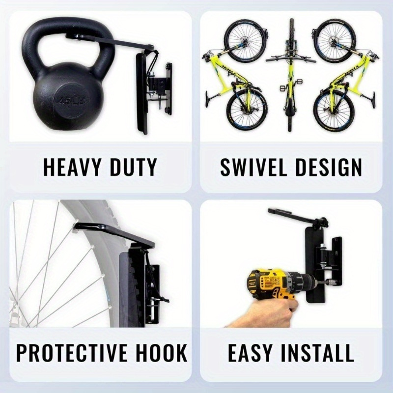 Wallmaster Porte-vélos pivotant à double roulement, support mural pour