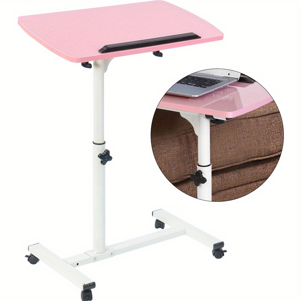 

Adjustable Overbed Laptop Desk With Wheels, Mobile Computer Table For Bed Sofa, Portable Rolling Stand With Steel Frame