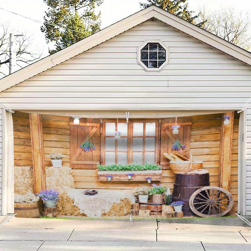 

Rustic Farmhouse Garage Door Decor - 1pc Wooden House Design, Hanging Cloth With Lanyard Accessories, No Battery Needed, Fall Outdoor