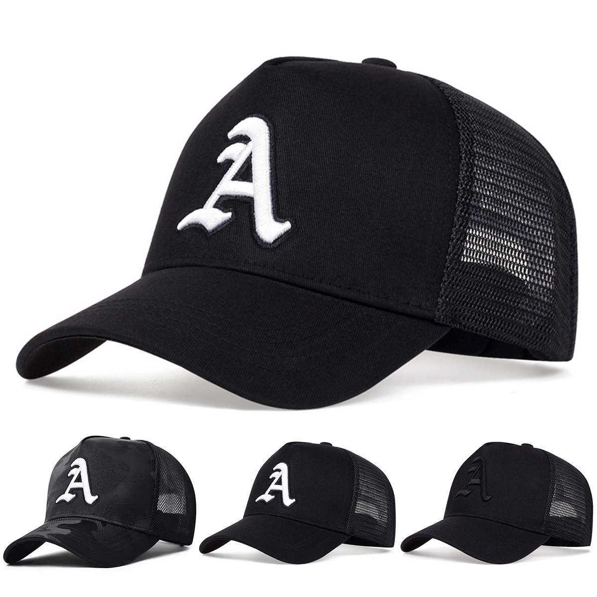 

Men Gothic Letter A Embroidered Baseball Cap Mesh Hat Outdoor Sport Adjustable Sunscreen Leisure Hat Spring Autumn Travel Tourism Beach Vacation