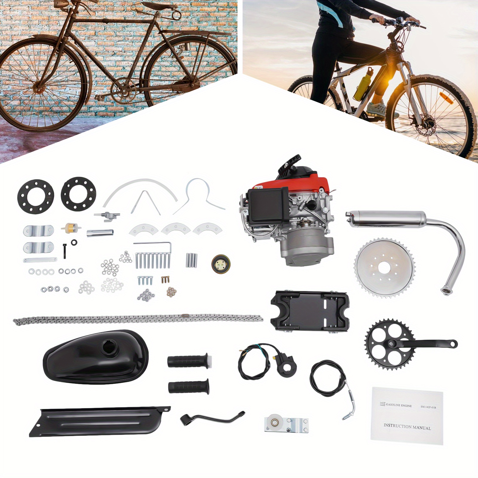 

Gdrasuya10 4-stroke 53cc Bike Engine Motor Kit, Gas Petrol Motorized Bike Bicycle Engine Motor Kit Scooter For Adult Bikes Mountain Bikes Road Bikes Engine Single Cylinder