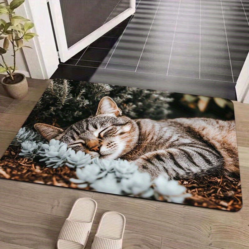 

Machine Washable Polyester Doormat With Non-slip Pvc Backing - Indoor Use Cat Nap Design Entryway Rug For Bathroom, Kitchen, Living Room, And Bedroom Decoration